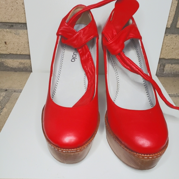 Paruolo designer shoes, red, wedge heel, tie strap - Picture 2 of 6